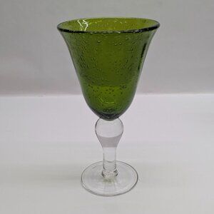 Artland Green Bubble Glass Wine Water Goblet Clear Sturdy Base
